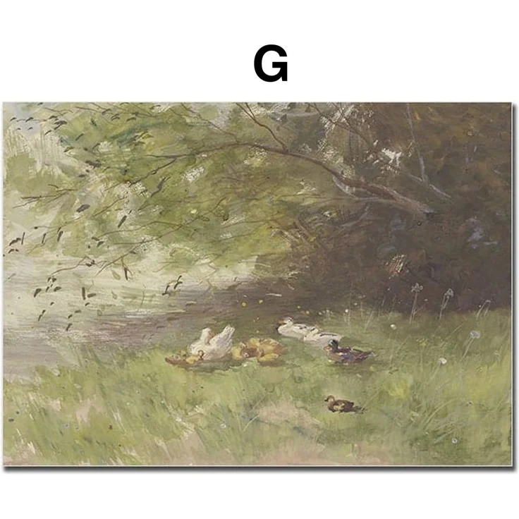 Poster Vintage Frühling Landschaft Blick in den Garten Äpfel und Schmetterlinge als Deko Print ohne Rahmen - G / 40 x 50 cm