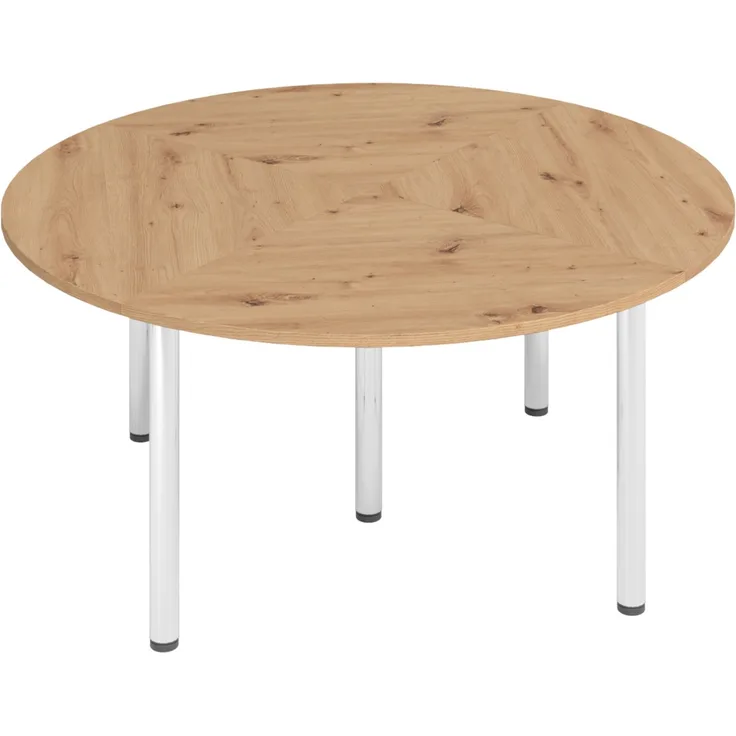 bümö Konferenztisch Kreis-Form 160x160 cm großer Besprechungstisch rund in Asteiche, Besprechungstisch mit Chromfüßen, Meetingtisch für 4 Personen, Tisch für Besprechungsraum & Meeting, SETK7-R-C