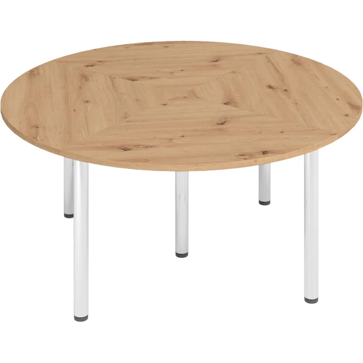 bümö Konferenztisch Kreis-Form 160x160 cm großer Besprechungstisch rund in Asteiche, Besprechungstisch mit Chromfüßen, Meetingtisch für 4 Personen, Tisch für Besprechungsraum & Meeting, SETK7-R-C – Bild 1