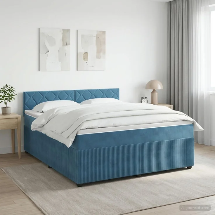 vidaXL Boxspringbett mit Matratze Dunkelblau 140 x 190 cm Samt 3451683 – Bild 1