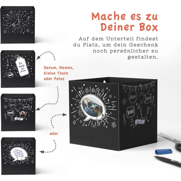 SURPRISA Geschenkbox Rätsel-Geschenkbox Happy Birthday mit Glitzer, originelle Geburtstagsbox mit Zahlenschloss zum Geburtstag – Bild 3