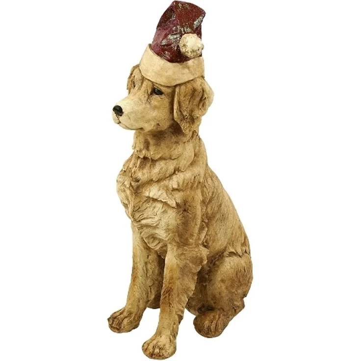 Großer, dekorativer Hund mit Weihnachtsmütze aus Magnesia. Ein echter Blickfang – Bild 2