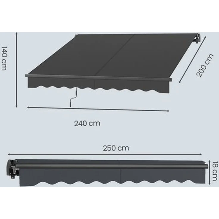 SONGMICS Gelenkarmmarkise, Handkurbel, UPF 50+, Aluminiumlegierung, 250 x 200 cm, grau – Bild 5