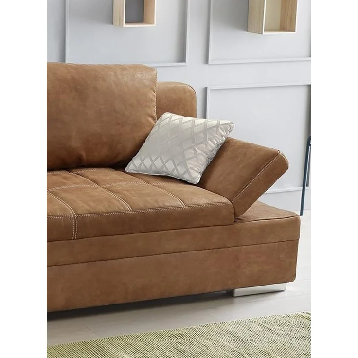 Schlafsofa verstellbar Bettkasten Couch Steppung Antiklederoptik in Braun Curry – Bild 7