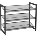 3 Ebenen Metall-Regal, stapelbares Lagerregal, Meshregal, Schuhregal, Verstellbare Ablage flach oder abgewinkelt Regalböden für Flur, Eingangsbereich, 74 x 62.8 x 31cm, Schwarz LMR03B