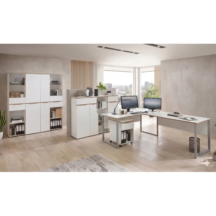Komplettbüro MEMPHIS IV Weiß/-Artisan Eiche 8-teiliges Set inkl. Tisch