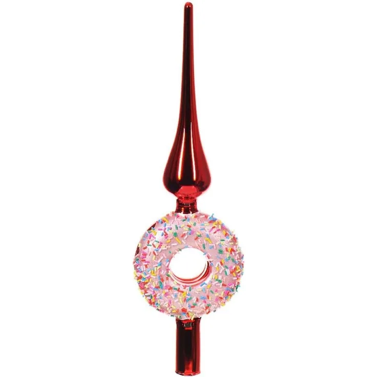 Christbaumspitze Donut Streusel Echt Glas Rot Weihnachtsbaumspitze 30cm
