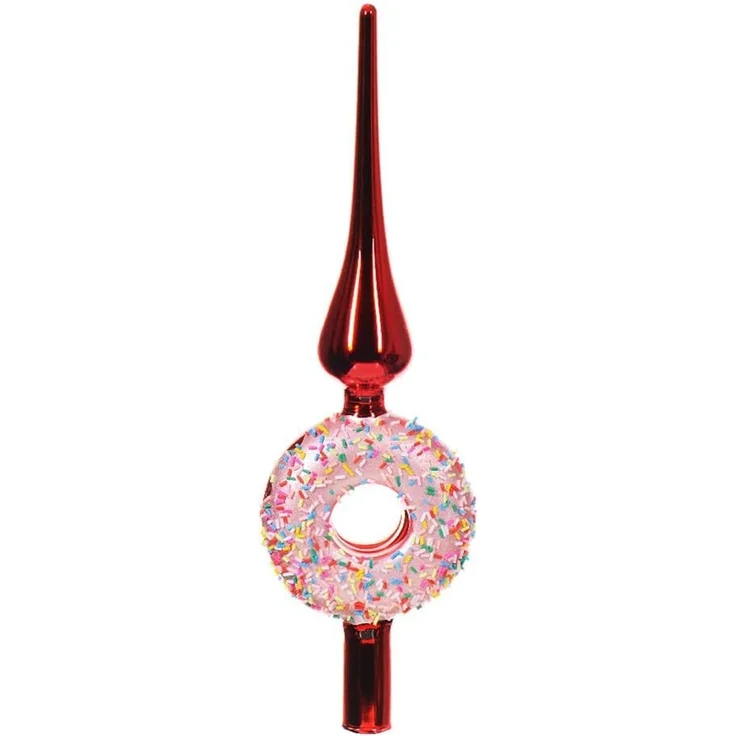 Christbaumspitze Donut Streusel Echt Glas Rot Weihnachtsbaumspitze 30cm – Bild 1