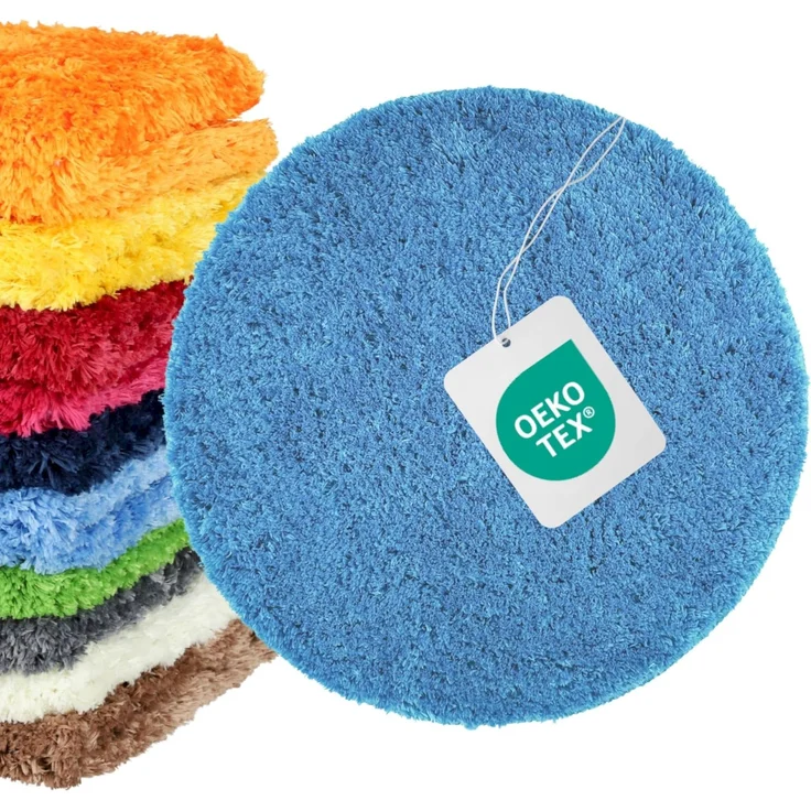 WohnDirect Badezimmerteppich Rund Ø 56 cm Hellblau – Badematte Rund Flauschig & rutschfest, Kleiner Badvorleger Saugstark, Waschbar, für Gäste-Bad & Fußbodenheizung