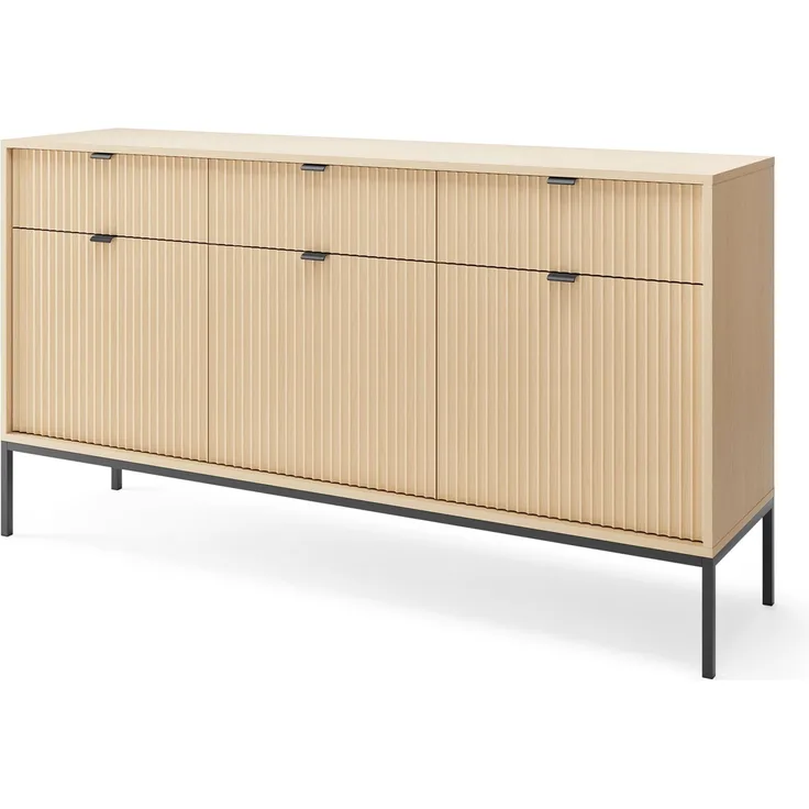 Selsey 'Vellore' Sideboard 3-türig, Holzoptik Eiche mit schwarzem Gestell, ca. 83 x 154 x 39 cm