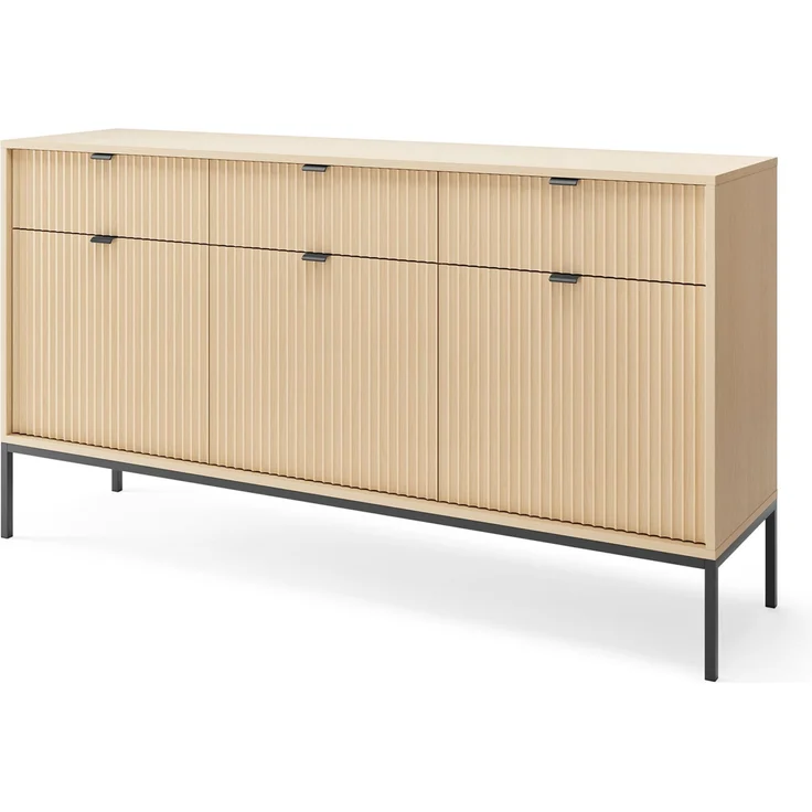 Selsey 'Vellore' Sideboard 3-türig, Holzoptik Eiche mit schwarzem Gestell, ca. 83 x 154 x 39 cm – Bild 1