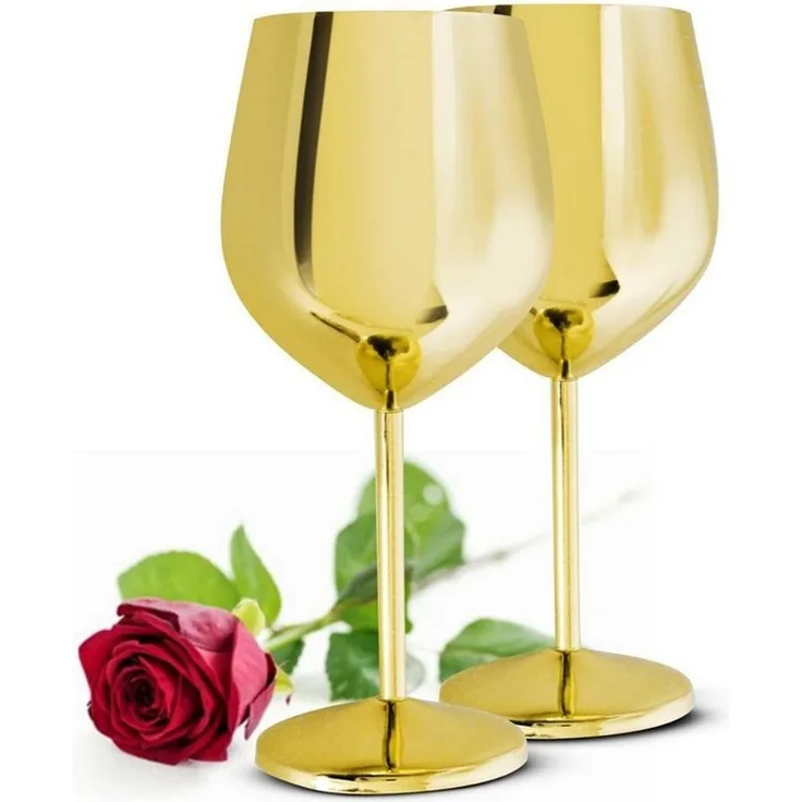 2 Weingläser 510ml Gold Edelstahl Weinkelch/-Becher Rotweinglas unzerbrechlich