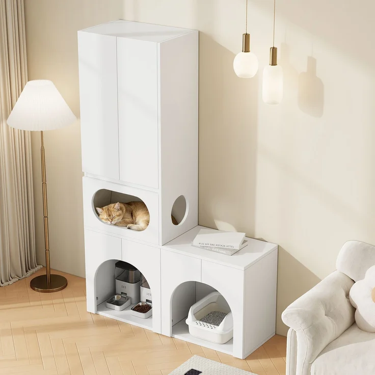 Katzentoilettenschrank, Haustierschrank, Haustier-Aufbewahrungsschrank, für 2 Katzentoiletten, mit Kratzsäule und Ruhebereich, Haustierschrank für Katzen und Hunde, weiß, 140 x 45 x 195 cm--Weiß--140x45x195cm--YOUDENOVA – Bild 4