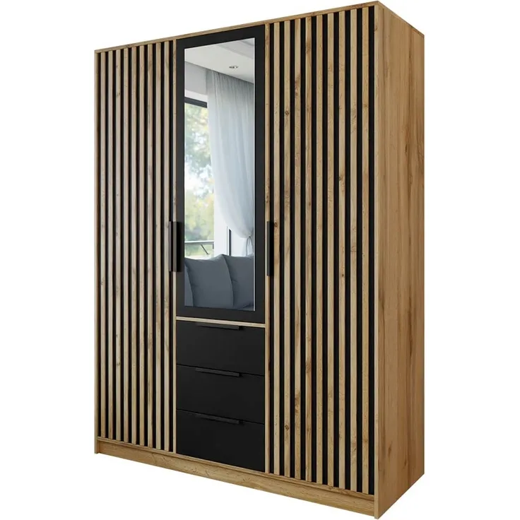 Kleiderschrank Bado Lux D3 (Farbe: Eiche Wotan / Schwarz + Eiche Wotan)