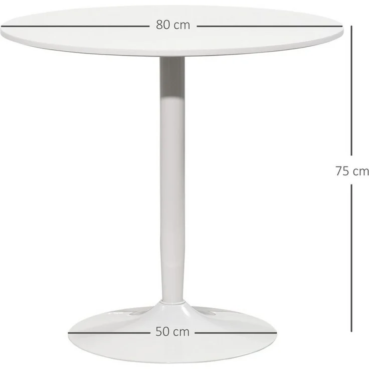 HOMCOM Esstisch 80x80 cm rund Küchentisch für 2 Personen Esszimmertisch mit Stahlbein, Rutschfester Fußauflage Säulentisch moderner Kaffeetisch für Küche, Esszimmer und Wohnzimmer Weiß – Bild 2