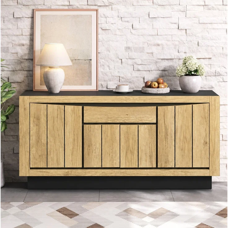 DESVIAE Sideboard Holzoptik/Schwarz aus MDF – 140x60x40 cm – 4 Türen, 1 Schublade – Bild 2