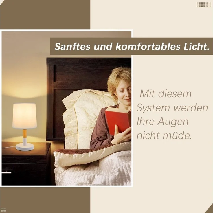 Nettlife Nachttischlampe Holz E27 Wohnzimmer Landhausstil Nachttischleuchte, mit Kippschalter, ohne Leuchtmittel, für Schlafzimmer Wohnzimmer Esszimmer – Bild 2