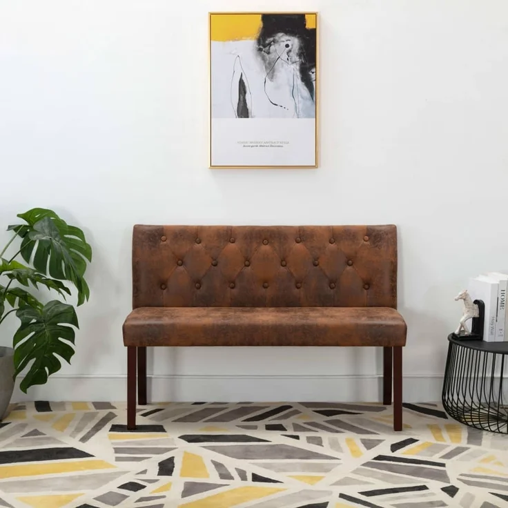 Sitzbank MAURI 120 cm Braun Wildleder-Optik | Küchenbank Esszimmerbank Flurbank mit Rückenlehne – Bild 3