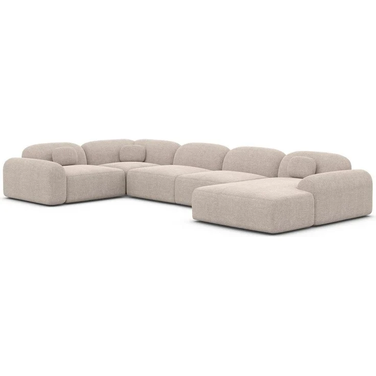 Sofa Dreams Wohnlandschaft Barcelona U Form Stoffsofa 6-Sitzer, Lounge Couch Strukturstoff Beige Ottomane rechts – Bild 1