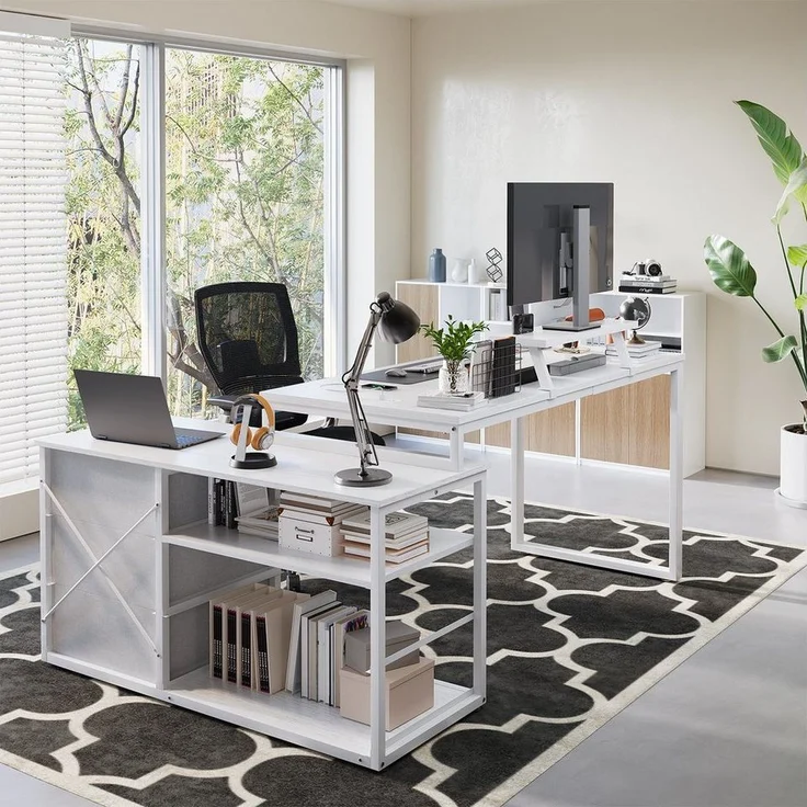 Furnicopia Eckschreibtisch 140cm mit Monitorarm, Computertisch mit drehbarer Tischplatte (Flexibel und schwenkbar, mit Steckdosen (2 Steckdosen + 2 USB-Anschlüsse), 3 großen Schubladen, 2 Ablageflächen) – Bild 3