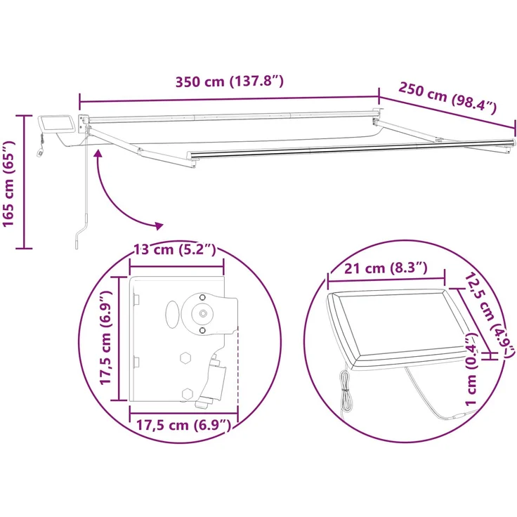 vidaXL Manuelle Gelenkarmmarkise mit LEDs Anthrazit 3,5x2,5 m 3419439 – Bild 10