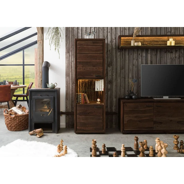 Vitrine Akazie 58x40x180 dunkelbraun lackiert BARK #202 – Bild 9