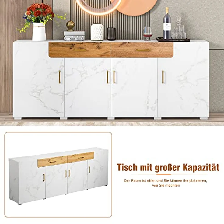 Ball & Cast Wohnzimmer Kommode mit Metallenen Griffen und 2 Schubladen - Für Schlafzimmer & Wohnräume, Weiß – Bild 6
