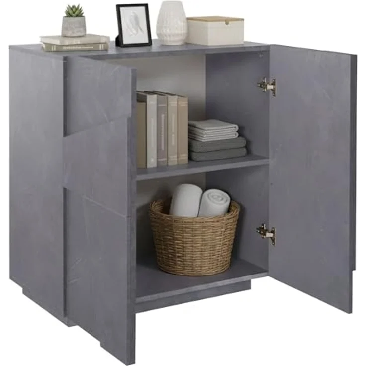 Dmora - Kommode Raoul, Küchen-Sideboard mit 2 Türen, Wohnzimmer-Buffet, 100 % Made in Italy, 81 x 44 x 86 cm, Schiefer, – Bild 4