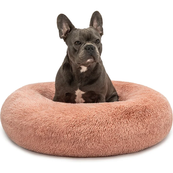 lionto Hundebett aus Plüsch in Donut-Form, 70 cm Durchmesser, rosa – Bild 1
