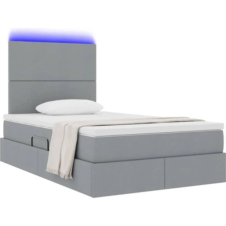 vidaXL LED-Speicherbett mit Matratze Hellgrau 120 x 200 cm Stoff 3372345 – Bild 3