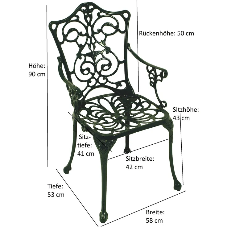 DEGAMO Jugendstil Bistroset 5-teilig, Aluguss, grün, Tisch 77cm rund – Bild 4
