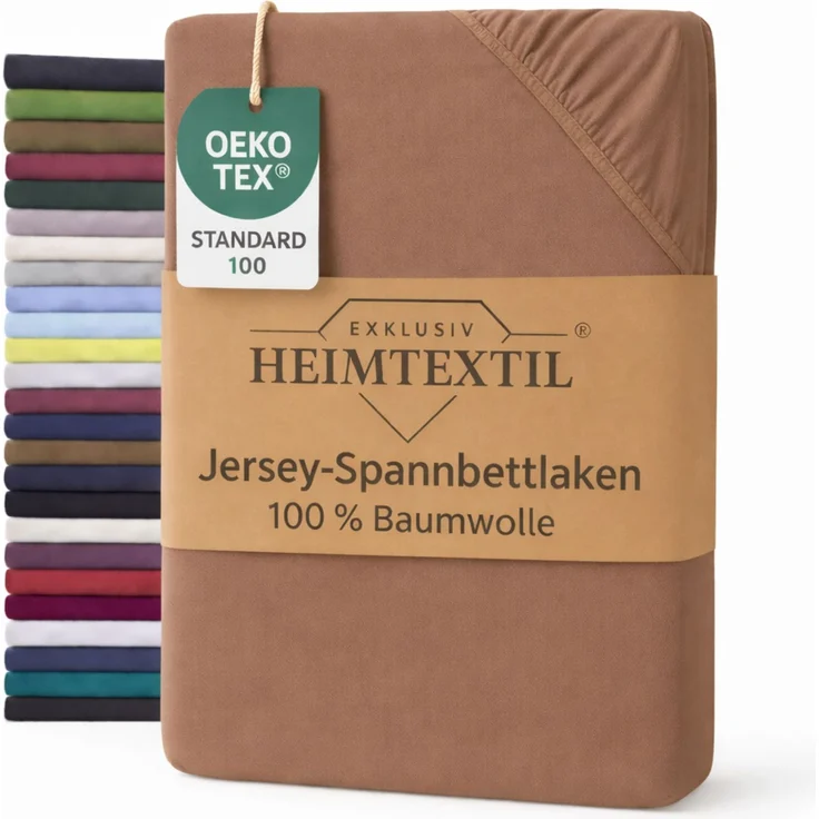 EXKLUSIV HEIMTEXTIL Jersey Spannbettlaken Premium 90 x 200 cm Nougat 100% Baumwolle Öko - Tex Zertifiziert Bed-Sheet Bettlaken Spannbetttuch Topper Leinentuch – Bild 1