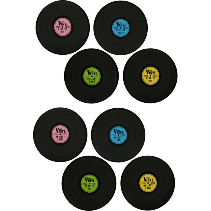 HAC24 Platzset Tischset Vinyl Schallplatte Platzmatte Rund Tisch Untersetzer, (Set, 8-St), Ø 39 cm