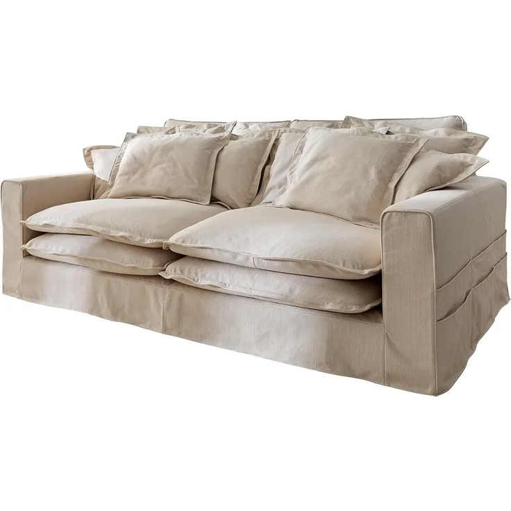 Big-Sofa Noelia Elfenbeinfarben 240x145 cm mit Kissen Hussensofa Sofa Couch
