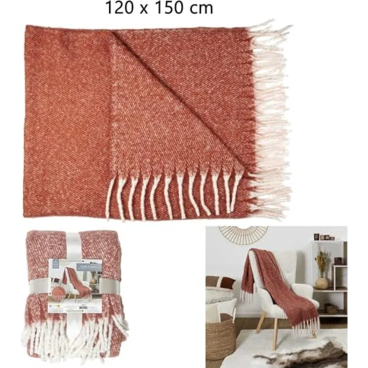 HOME DECO FACTORY, TX0078, Terracotta Plaid with Fringes, elegant and Soft Interior Textile, ideal for Sofa or Bed, Easy to Maintain, Dimensions 120x150 cm, orange Color – Bild 5