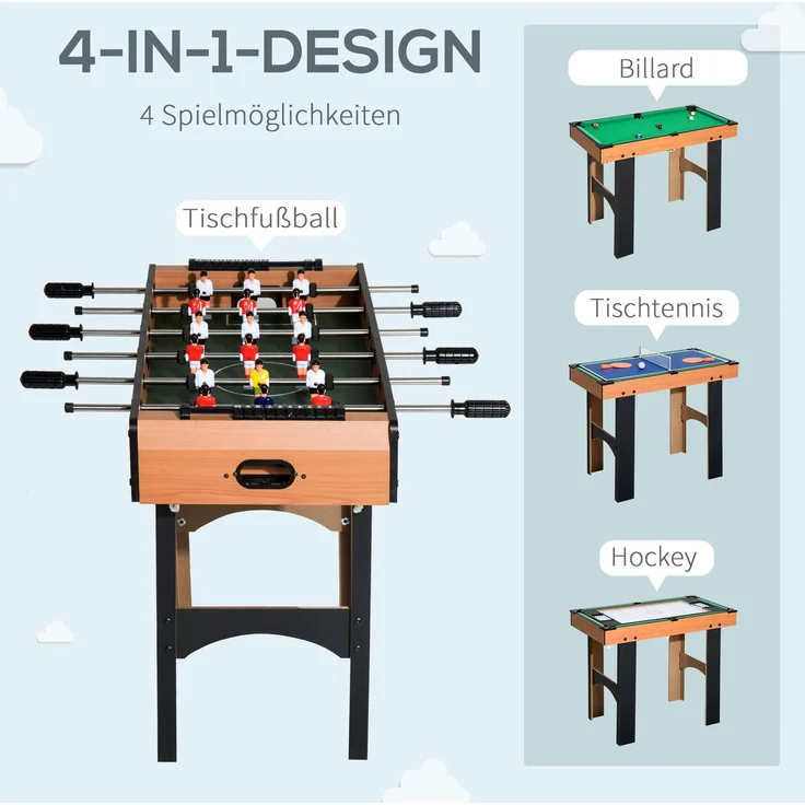 MELAYR, 2-in-1 Mini Tischkicker, Multispieltisch 4 in 1 kompakt, 92 x 78 x 80 cm, Naturholz+Schwarz – Bild 6