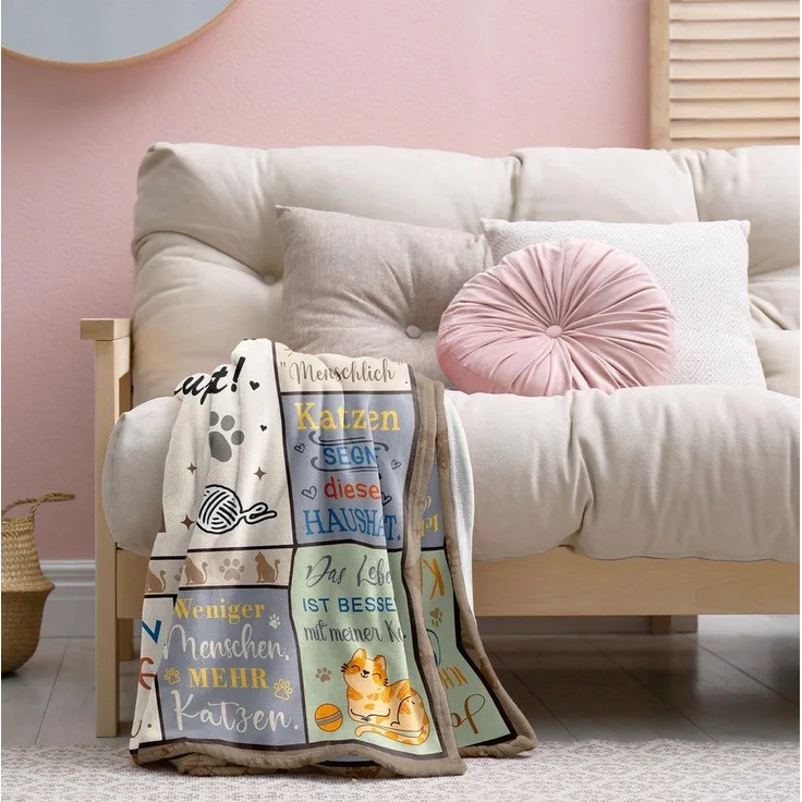 FOUORTUNATE-BEE Tagesdecke Katzenliebhaber Decke 150x130 cm – Geschenk für Katzenmama, Weiche Fleece-Decke als Geburtstags- oder Muttertagsgeschenk