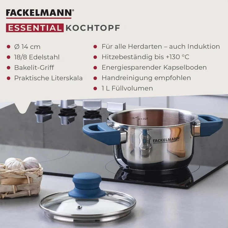 FACKELMANN Kochtopf Edelstahl Topf mit Deckel, Suppentopf, Induktionsgeeignet – Bild 2