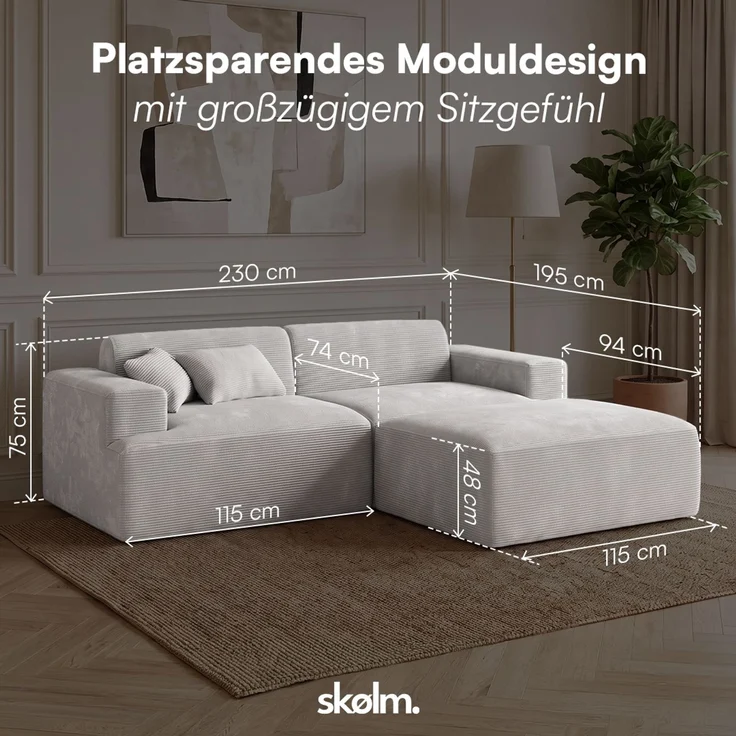 skølm 'Freki' Cloud Sofa 2 Sitzer mit Hocker, Vollschaumcouch mit Federkern und Vakuum-Kompression, kein Aufbau erforderlich, mit 2 Kissen, Cord grau – Bild 9