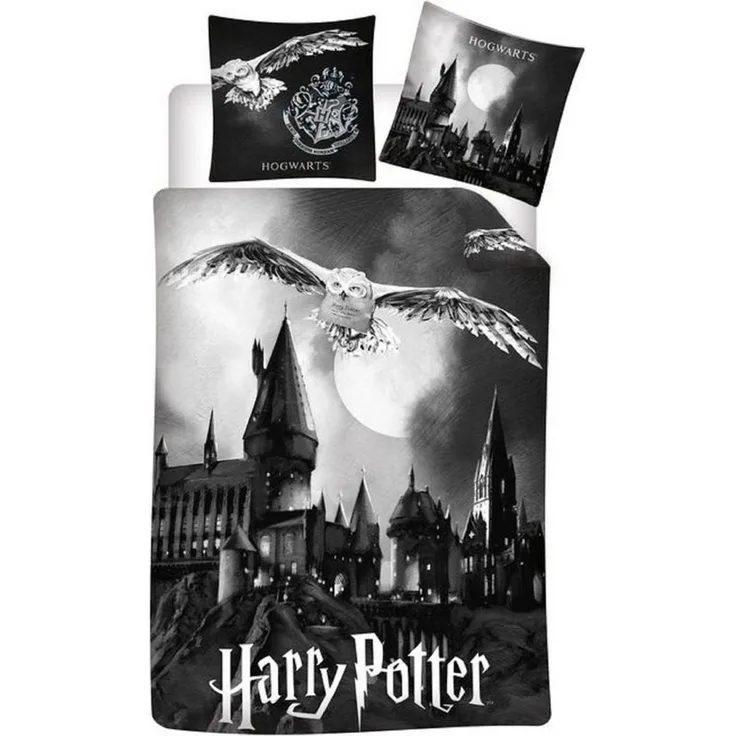 AYmax 'Harry Potter Hogwarts' Wende Bettwäsche, Set 2tlg., Flanell Grau, 155x220 cm / 80x80 cm