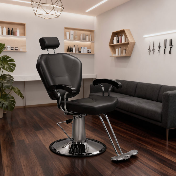 HOME NATURE WOHNKONZEPT Friseurstuhl hydraulisch, Barberstuhl höhenverstellbar, 360° drehbar, mit verstellbarer Kopfstütze, Kunstleder, Schwarz – Bild 6