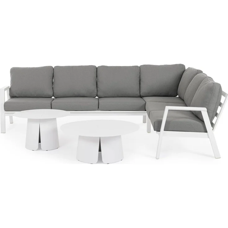 Gartenecksofa Oinimola - Aluminium Weiß, Olefin-Stoff Dunkelgrau – Bild 2