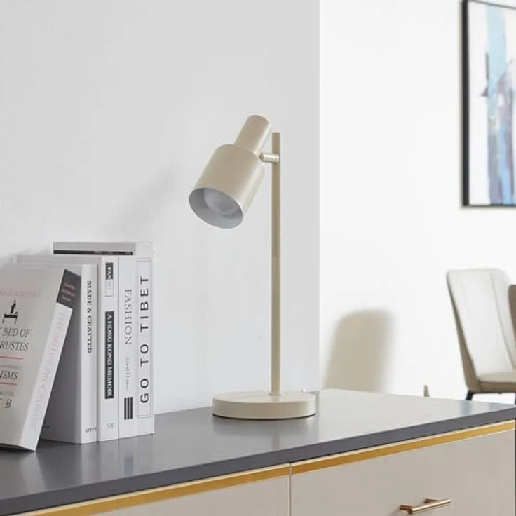 Lindby Tischlampe 'Ovelia', beige, Metall, E27 mit Schalter für Arbeitszimmer & Büro – Bild 3