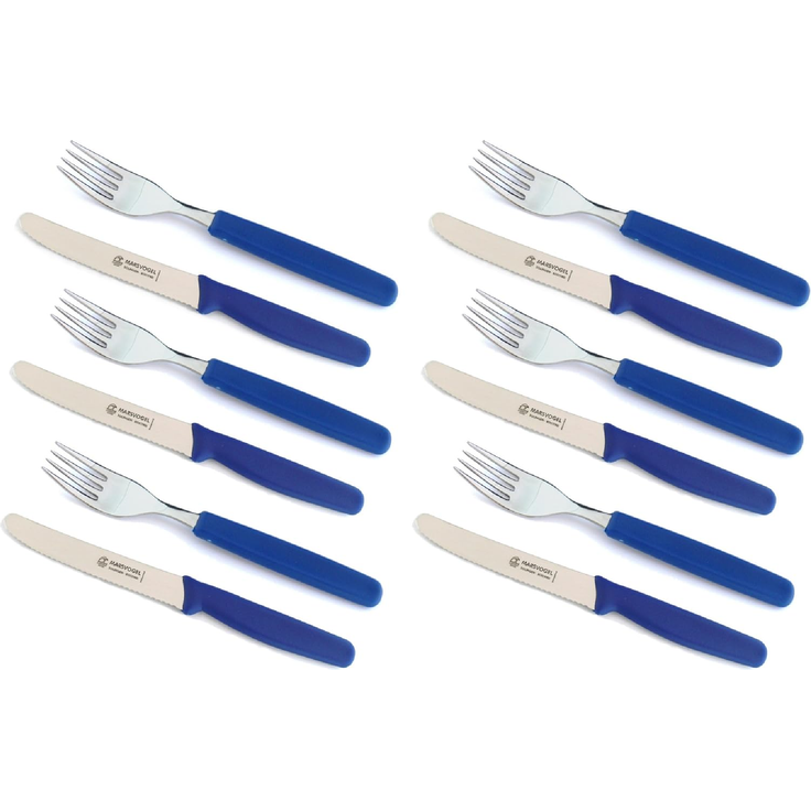 Menübesteck 12 tlg. PP blau Marsvogel Solingen # 13 00 00 bestehend aus 6x Tafelmesser + 6x Gabel