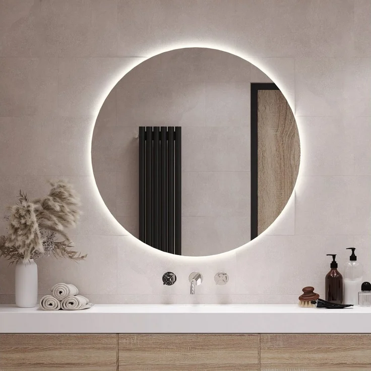 Tulup Dekospiegel Dekorativer Runder Spiegel mit LED-Hintergrundbeleuchtung Badspiegel, (Neutralweiß 4000K) – Bild 2