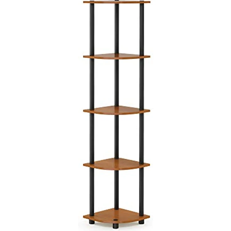 Furinno Eckregal mit 5 Ebenen, Mehrzweckregal, Verbundholz, PVC-Rohre, Kirsche hell, 29. 46x29. 46x146. 56 cm – Bild 2