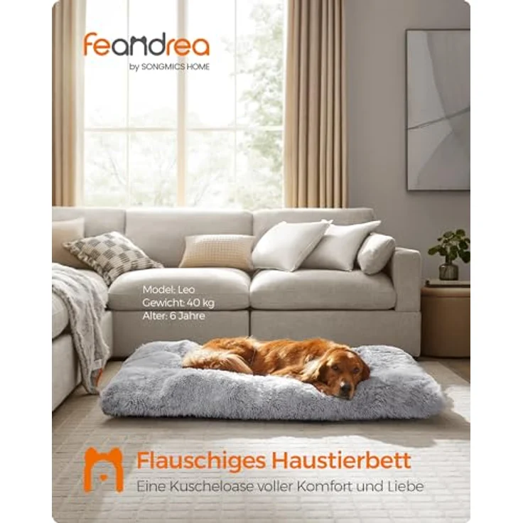 Feandrea Hundebett, Hundekissen, Flauschige Hundematte, Langer Plüsch, 140x100 cm, weiche Polsterung, waschbar, multifunktional, Ombré-Grau PGW205G01 – Bild 3