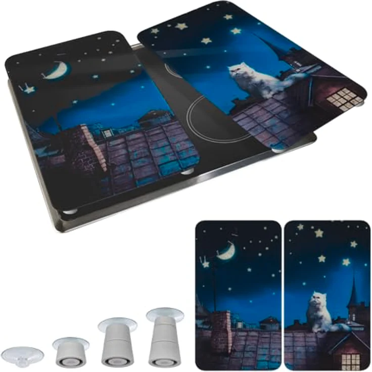WENKO Herd-Abdeckplatte Universal Modell Moon Cat, Glas, (Set, 2 tlg), Herdabdeckung für alle Herdarten, kratzfest, mit rutschfesten Füßen – Bild 10