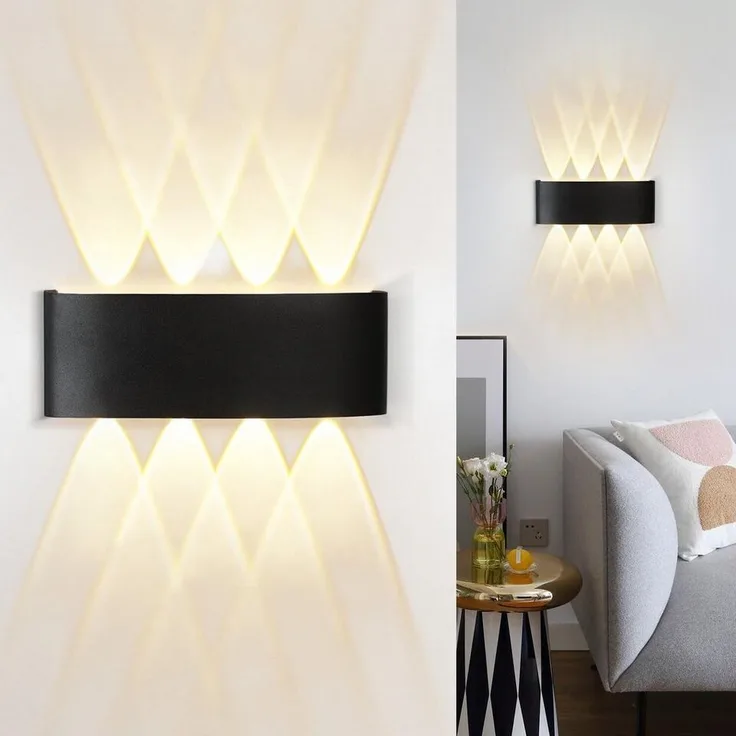 Nettlife Wandleuchte Schwarz Moderne 7W Warmweiß Innen & Aussen Wandlampe, LED fest integriert, Warmweiß, Schlafzimmer Wohnzimmer Flure