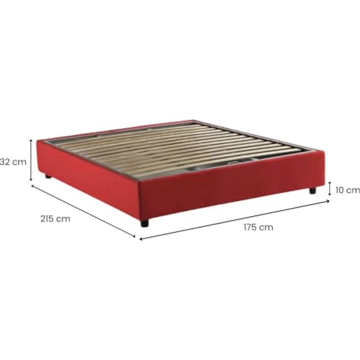 Talamo Italia - Maria Doppelbett, Bettkasten mit Stoffbezug, 100 % Made in Italy, Öffnung vorne, geeignet für 160 x 200 cm Matratze, Rot – Bild 2